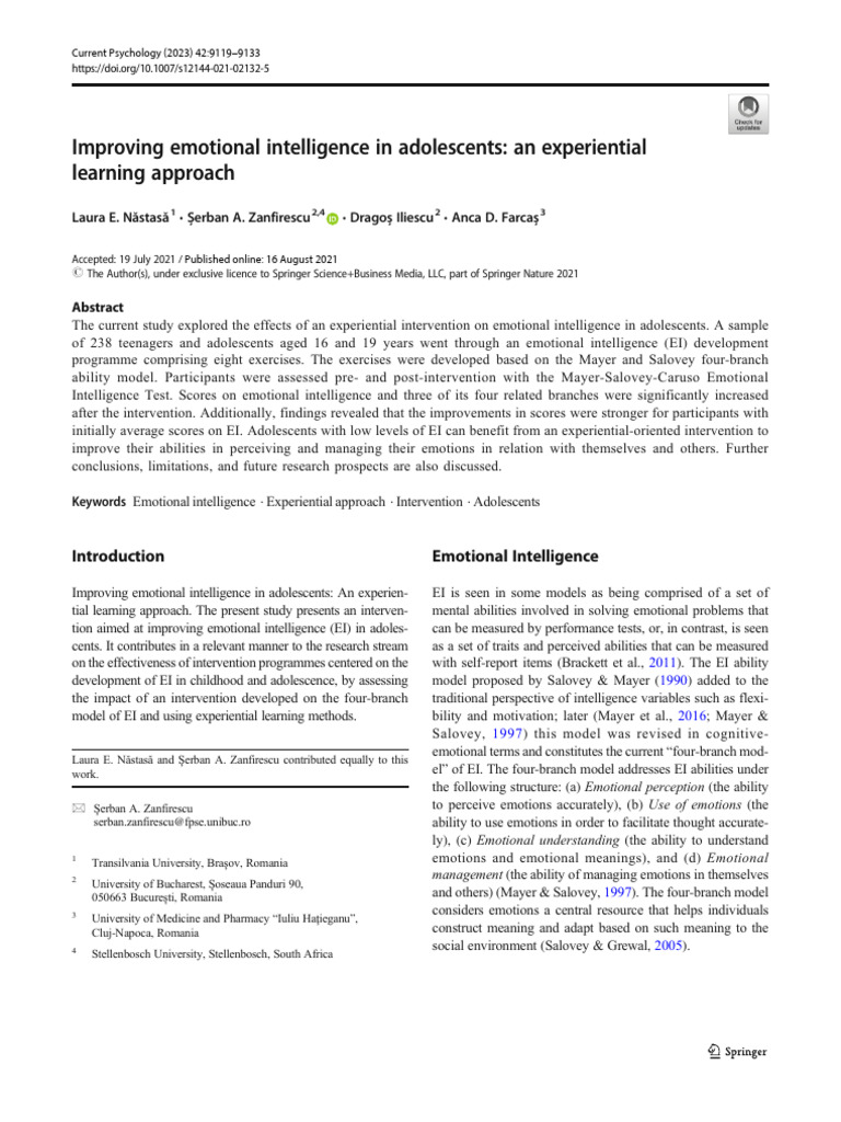 Enhancing Adolescent Emotional Intelligence | PDF | Emotional ...