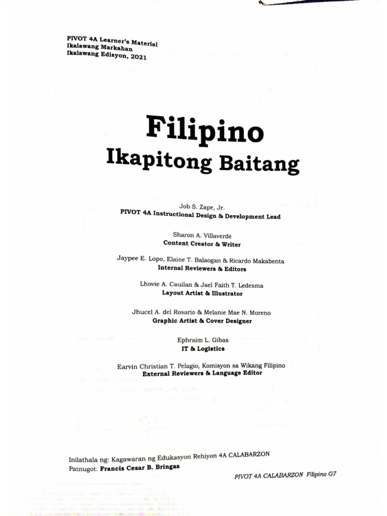 PIVOT 4A LEARNER'S MATERIAL Grade 7 Ikalawang Markahan Filipino PDF