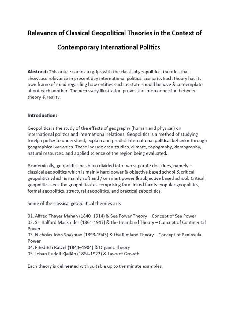 Classical Geopolitical Theories Today | PDF | Geopolitics ...