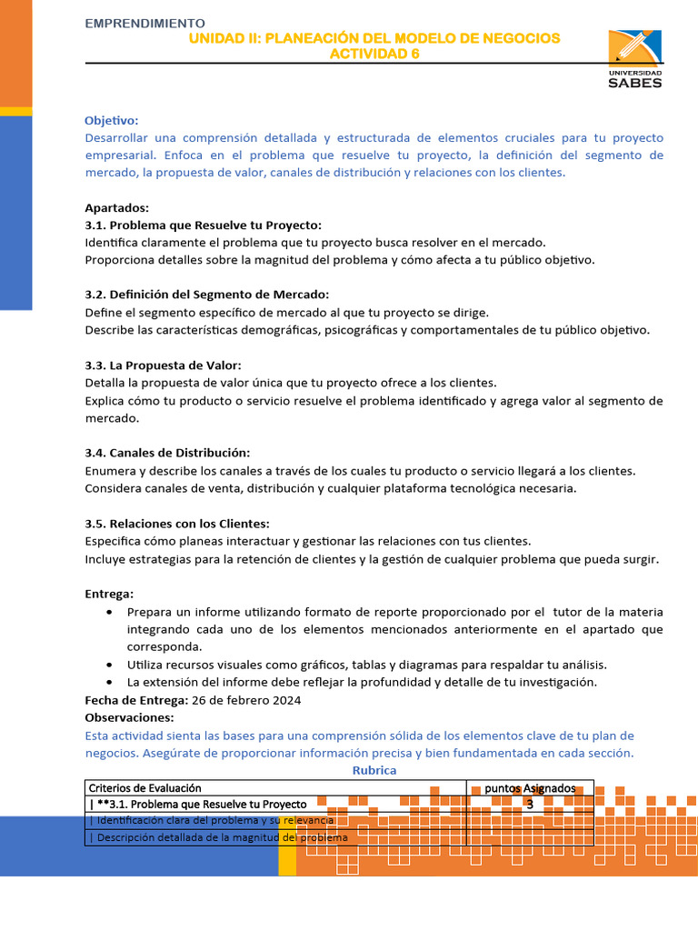 Actividad 6 | PDF | Modelo de negocio | Iniciativa empresarial