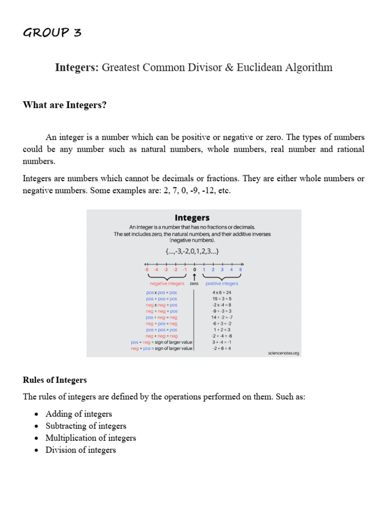 Integers: Greatest Common Divisor and Euclidean Algorithm | PDF ...