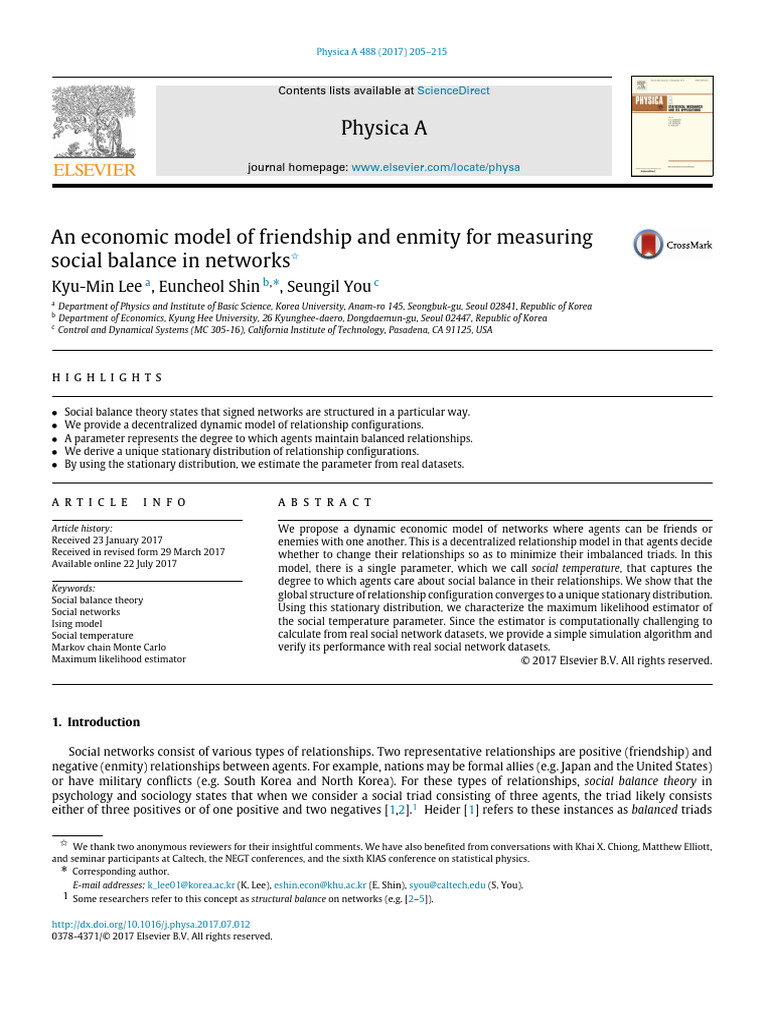 An economic model of friendship and enmity 2017 physica a