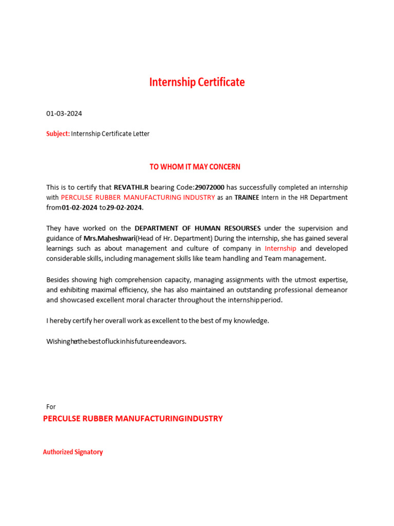 Internship Certificate | PDF