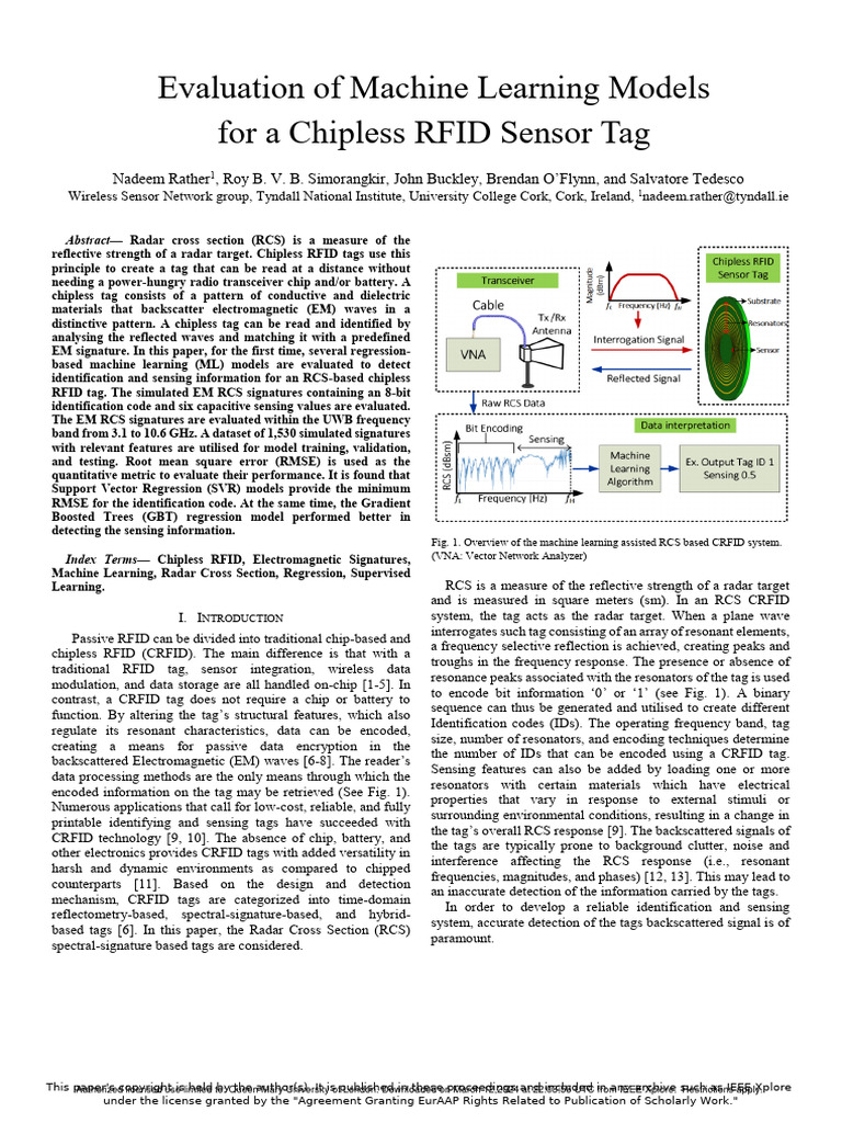Evaluation of Machine Learning Models For A Chipless RFID Sensor Tag Download Free PDF Radio