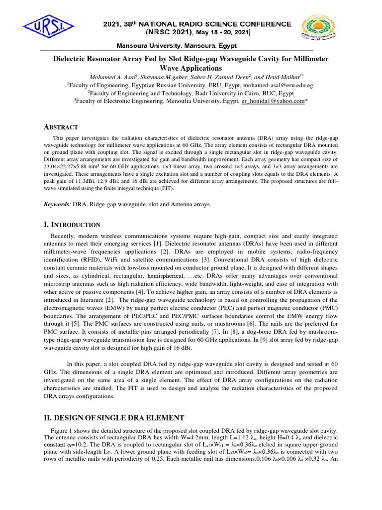 Dielectric Resonator Antenna Array Design | PDF | Antenna (Radio ...
