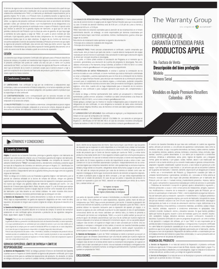Certificado de Garantía Extendida Apple | PDF