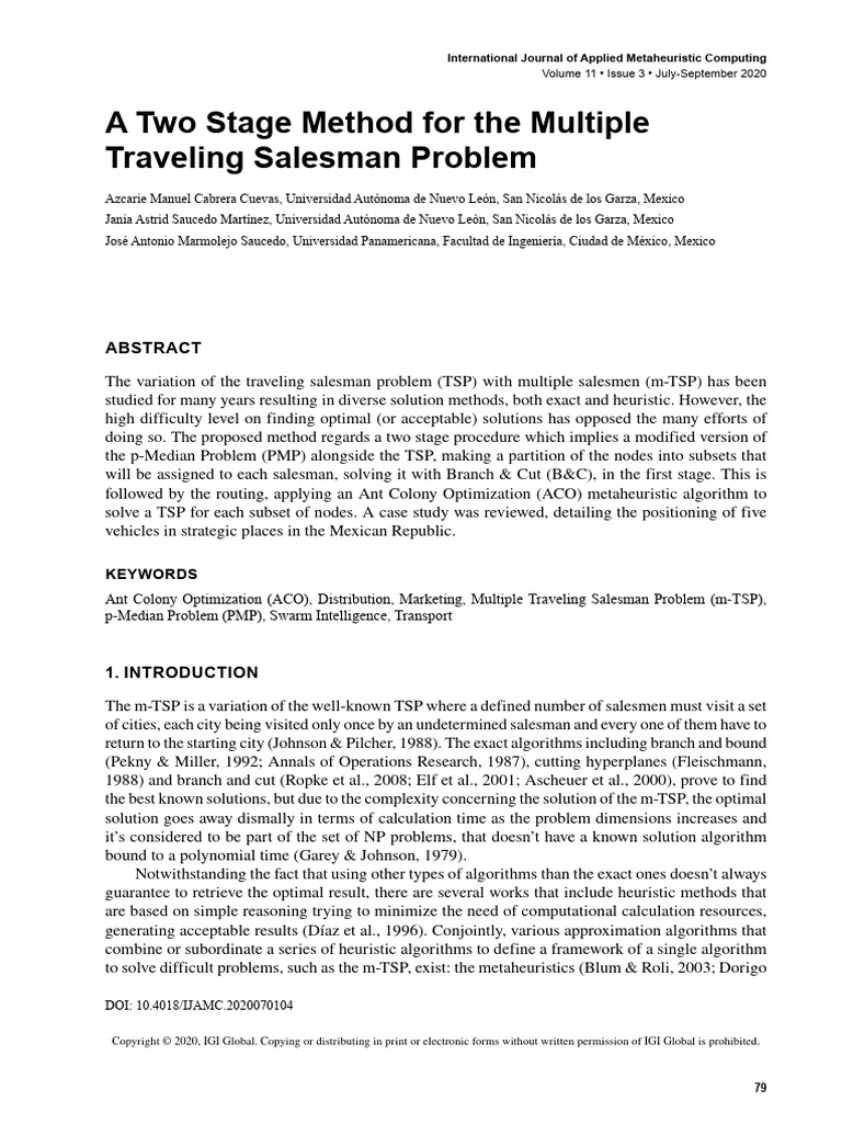 A Two Stage Method For The Multiple Traveling Salesman Problem | PDF ...