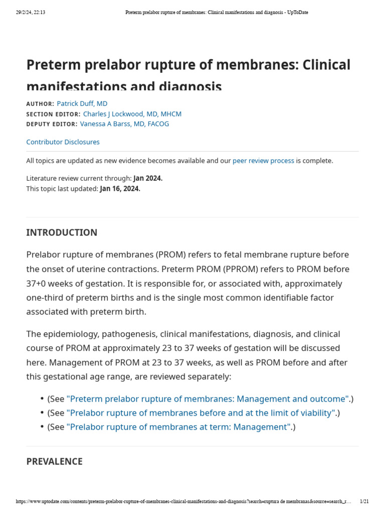 Preterm PROM: Diagnosis and Manifestations | PDF | Medical Specialties ...