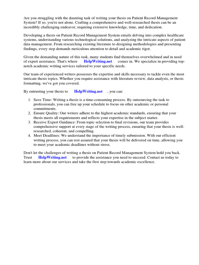 Patient Record Management System Thesis Download Free PDF