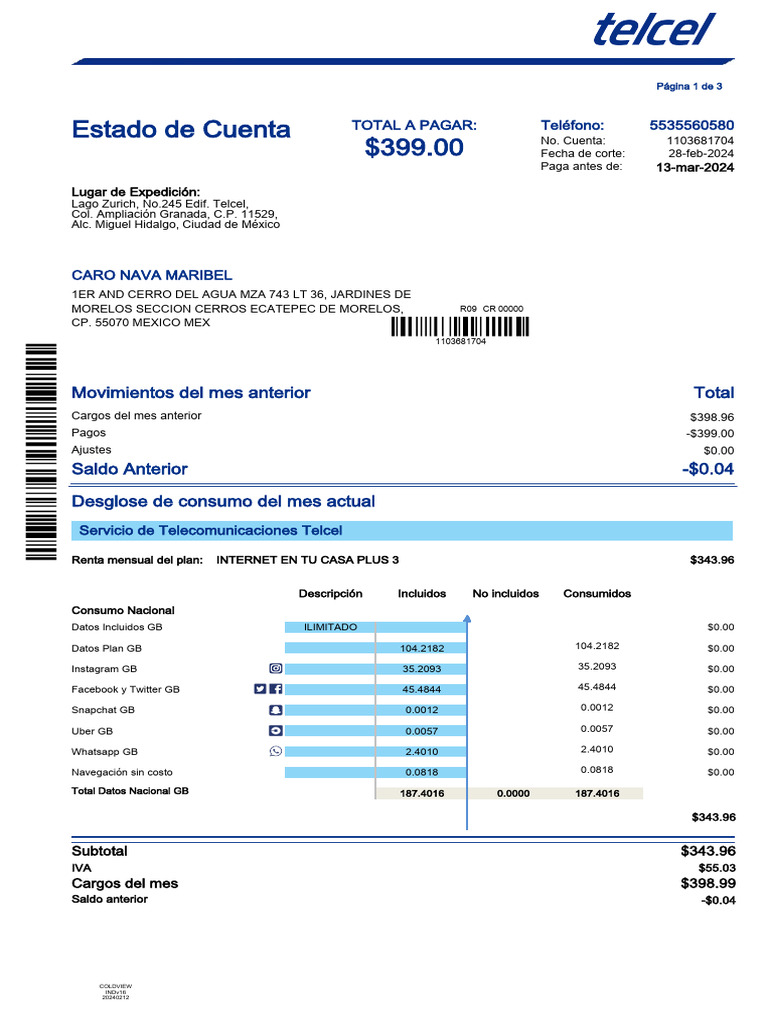 Estado de Cuenta Internet Telcel | PDF | Industrias de servicio | Pagos
