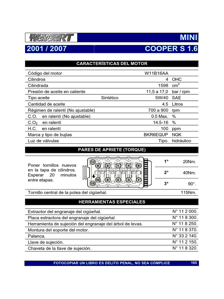 Manual de Motor Mini Cooper S 1.6 | PDF | Engranaje | Propulsión