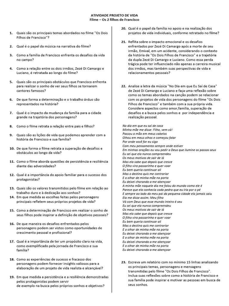 Atividade Projeto De Vida Pdf Família