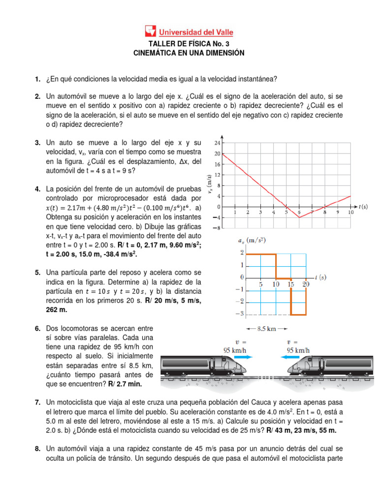 Taller de Física: Cinemática Unidimensional | PDF | Cinemática | Velocidad