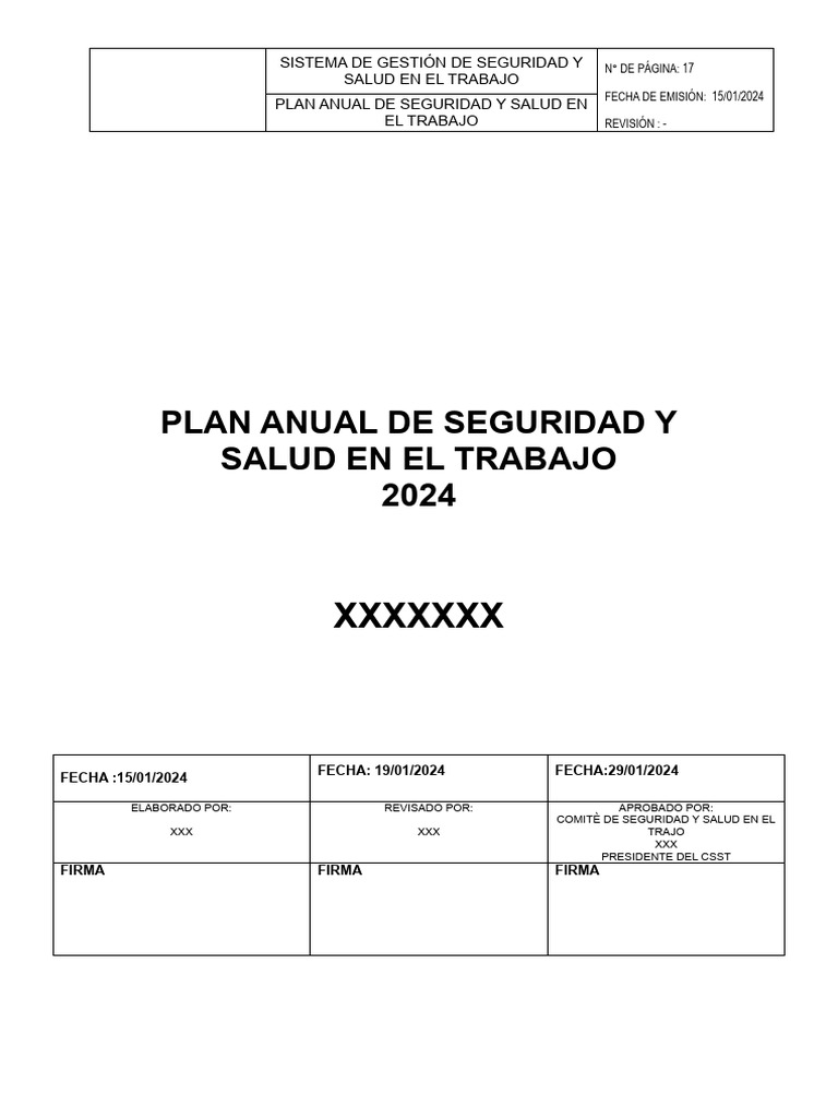 Plan Anual de Seguridad 2024-2025 | PDF | Seguridad y salud ocupacional ...