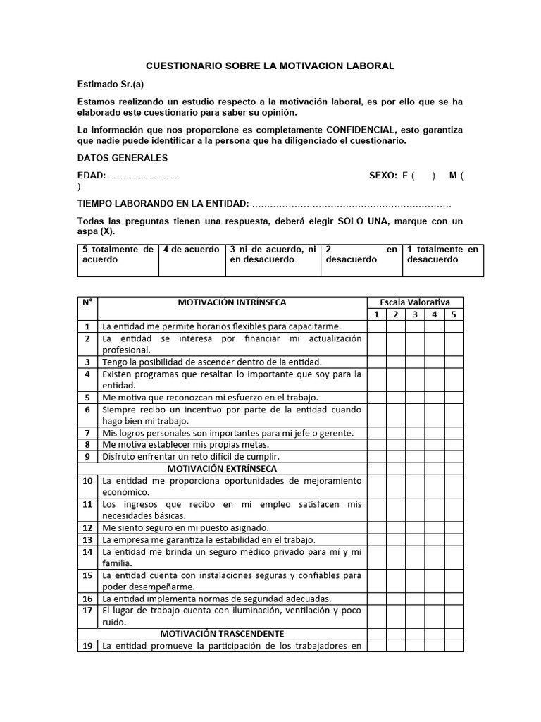 Cuestionario de Motivación Laboral | PDF | Motivación | Motivacional