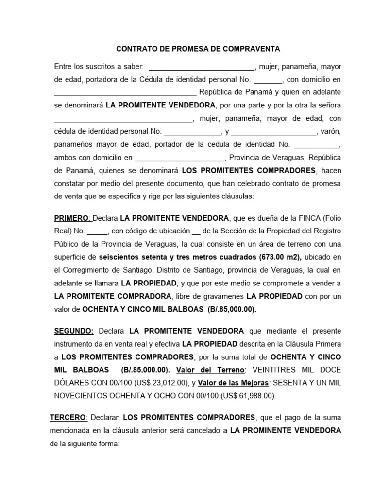 Contrato de Promesa de Compraventa Panamá | PDF | Justicia | Crimen y ...