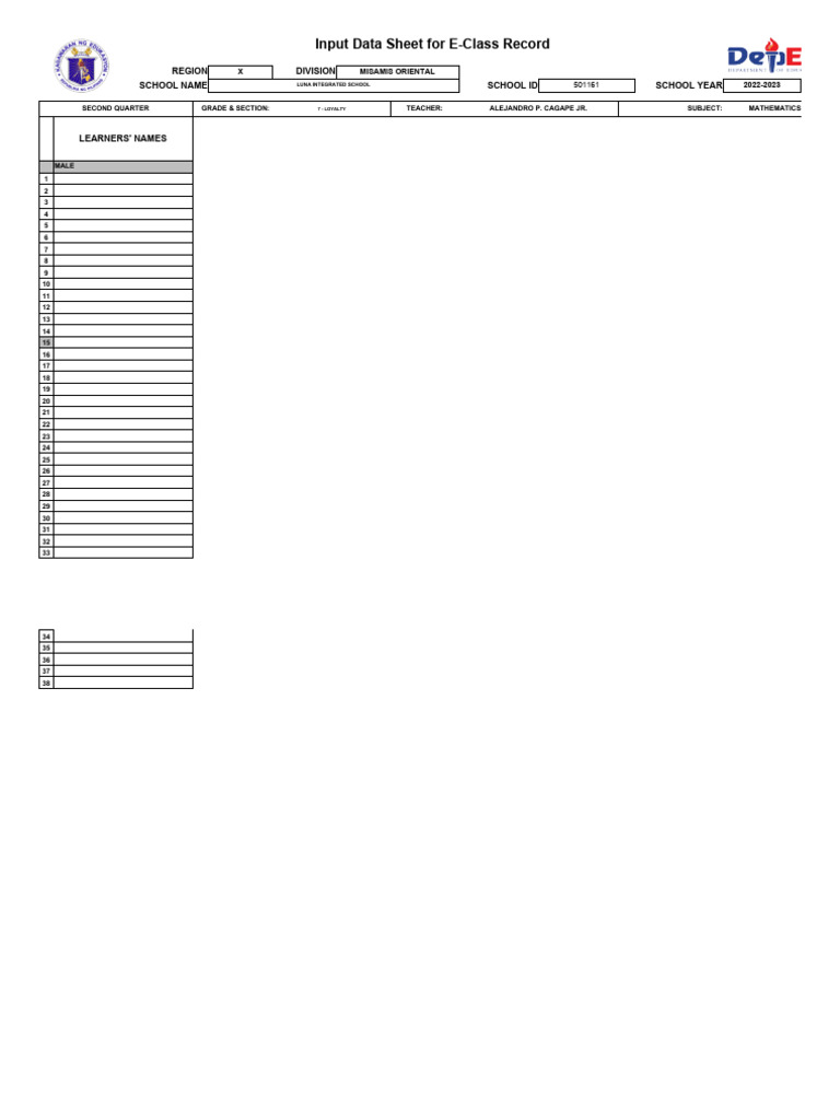 E Class Record Mathematics Pdf Learning