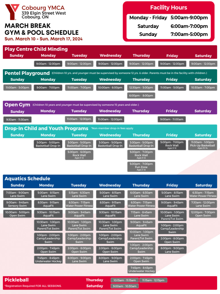 Cobourg YMCA March Break Schedule 2024 | PDF | Physical Fitness ...