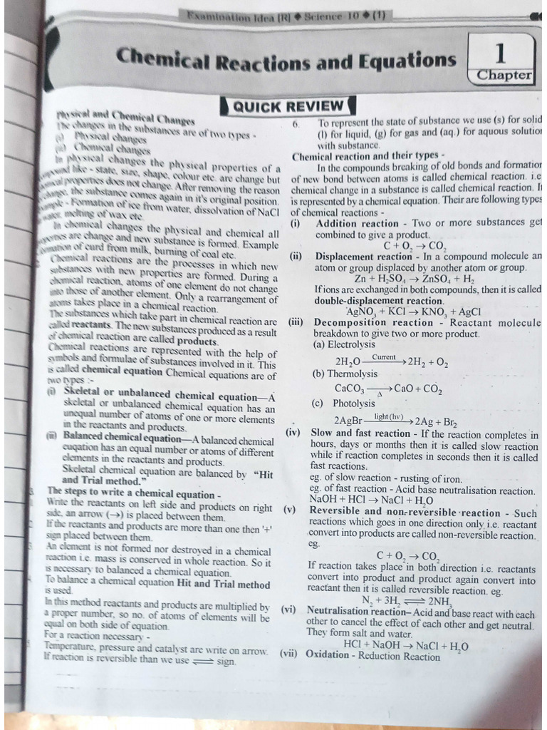 1 10 Pyqs Chemical Reactions And Equations Pdf