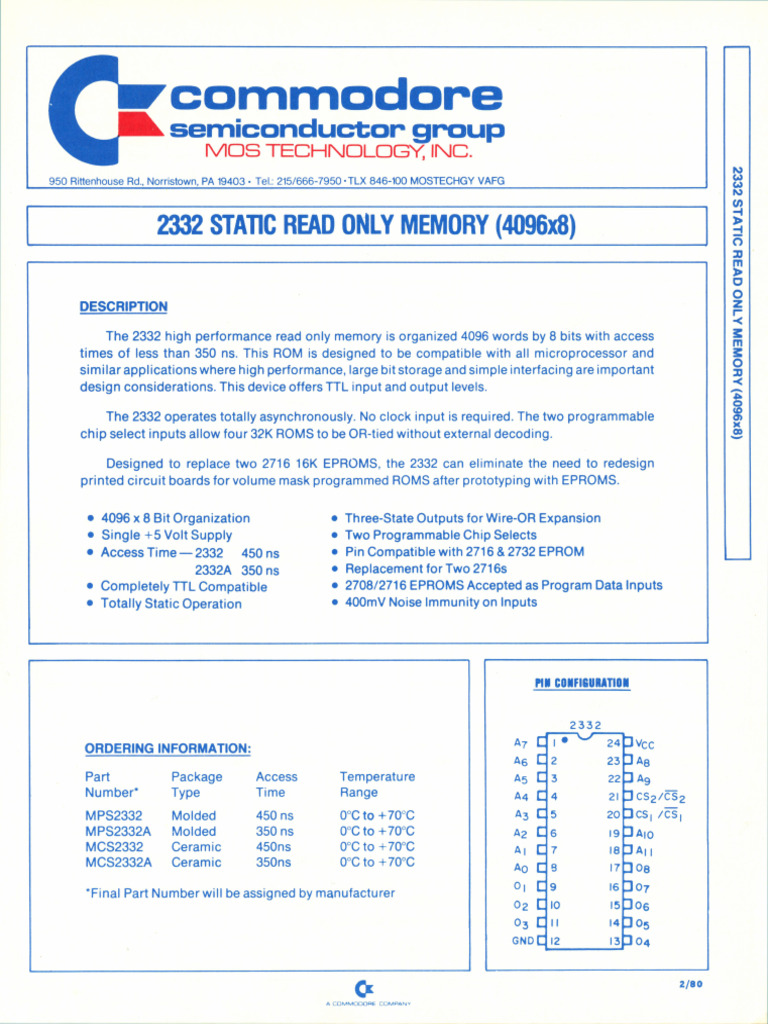 Mos 2332 Rom Feb 1980 | PDF | Read Only Memory | Microprocessor