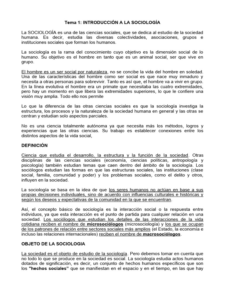 INTRODUCCION A LA SOCIOLOGÍA | PDF | Sociología | Sociedad