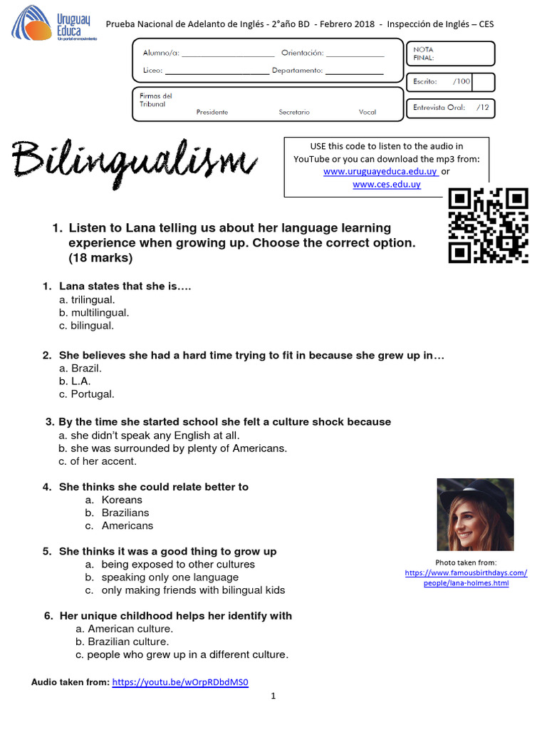Bilingualism and Cultural Identity Test | PDF | English Language ...