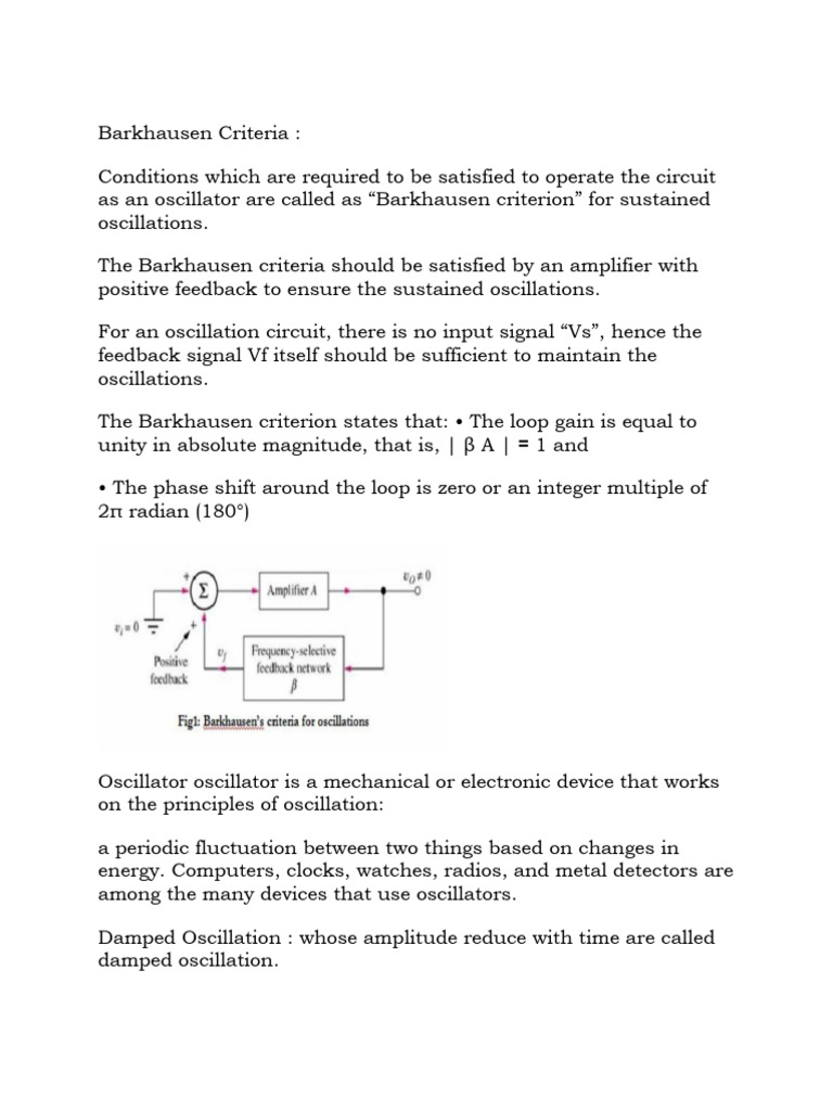 Oscillator Notes Pdf Electronic Oscillator Amplifier