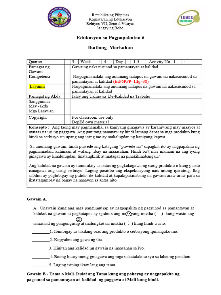 EsP6 - Q3 - LAS - WK 4 | PDF