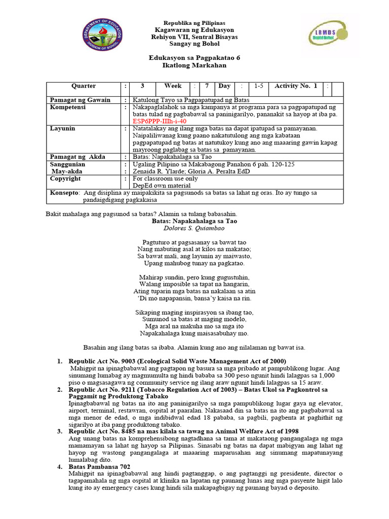 EsP6 Q3 WK 7 | PDF