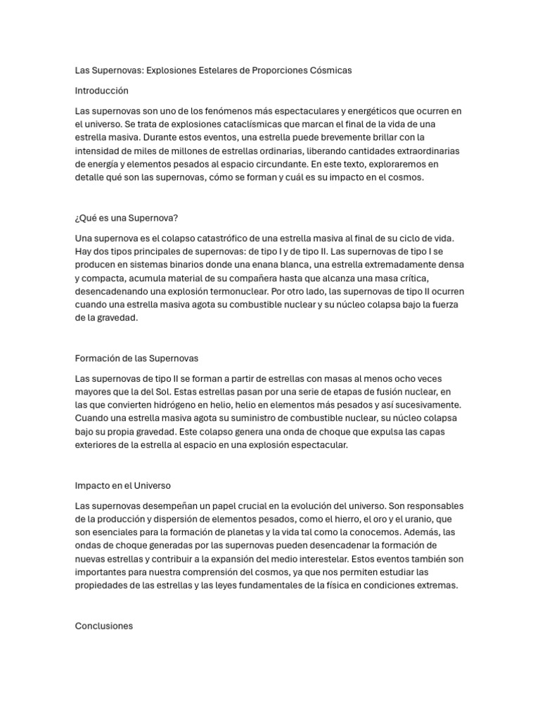 Las Supernovas | PDF | Estrellas | Supernova