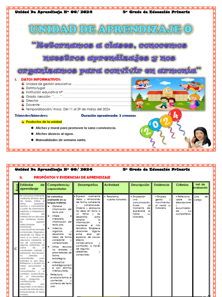 Unidad de Aprendizaje 5º Primaria 2024 | PDF | Números | Multiplicación