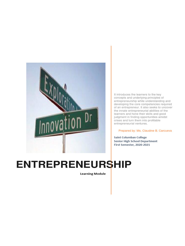 Entrepreneurship Module 1 Pdf Entrepreneurship Innovation
