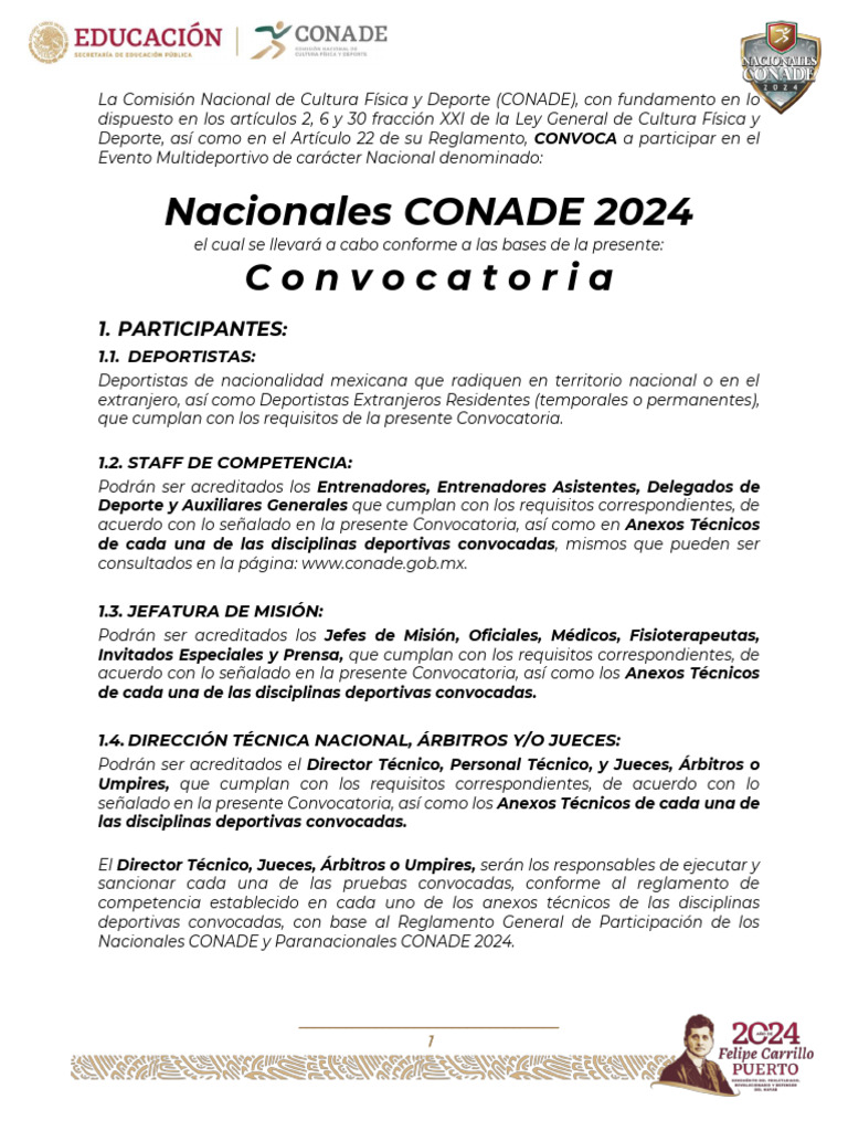 Convocatoria Nacionales Conade 2024 V2 PDF México Deportes