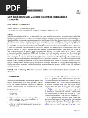 Multi-label classification via closed frequent labelsets and label taxonomies