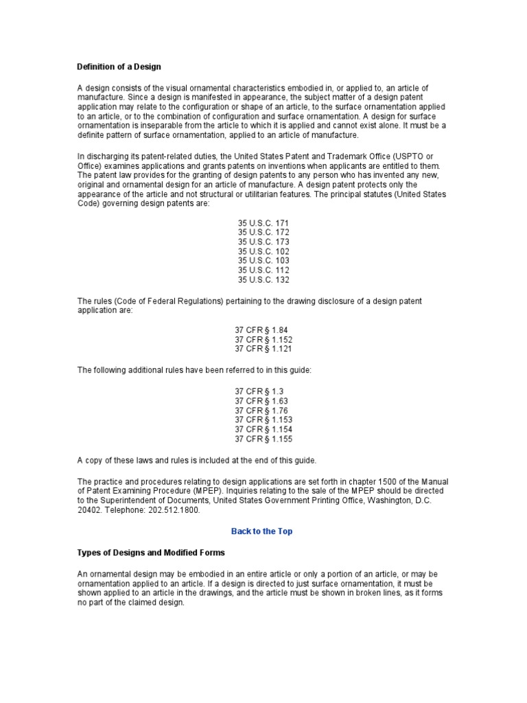 Definition of a Design | Title 35 Of The United States Code | Patent  Application
