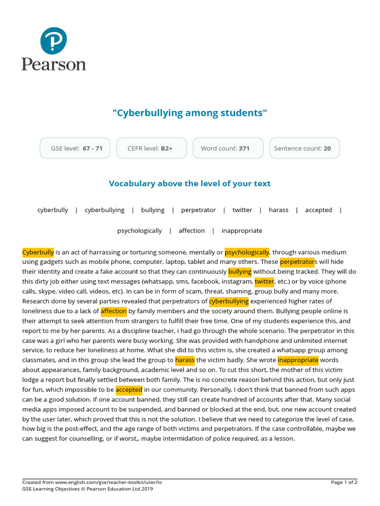 Cyberbullying Among Students | PDF | Cyberbullying | Bullying