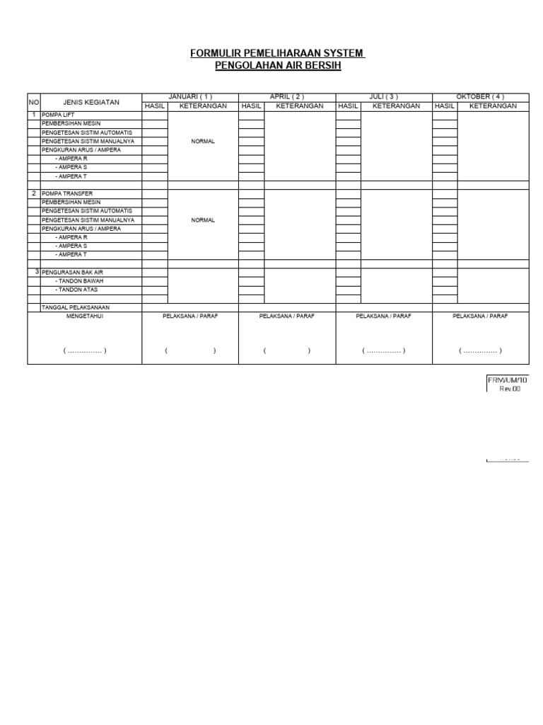Form Pengolahan Air Bersih | PDF