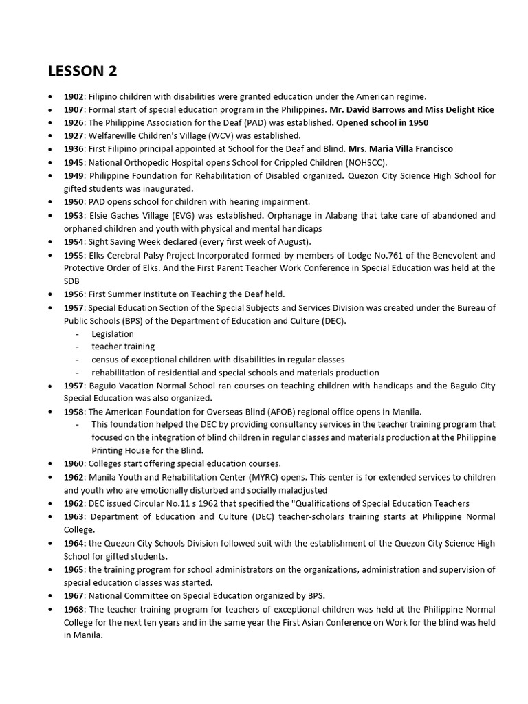 History of Special Education in the Philippines | PDF | Disability ...