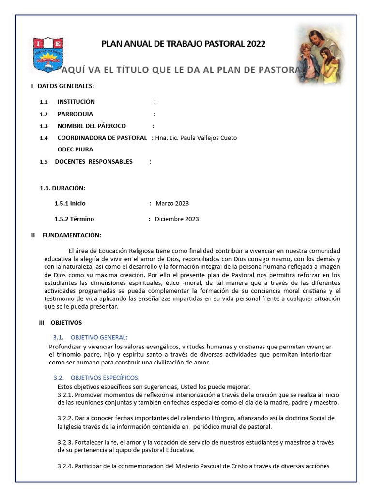 Plan Anual de Trabajo Pastoral 2023 | PDF | Amor | Pascua de Resurrección