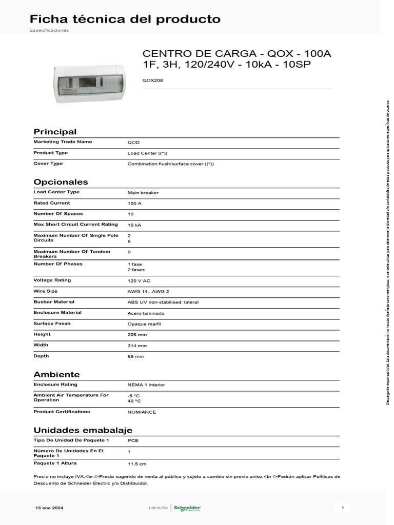 Centro de Carga QOX 100A 1F 10SP | PDF | Ciencia medioambiental | Rieles