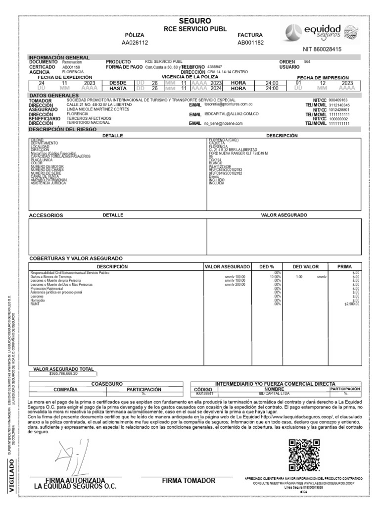POLIZAS RCC Y RCE VEHICULO | PDF | Póliza de seguros | Derecho empresarial