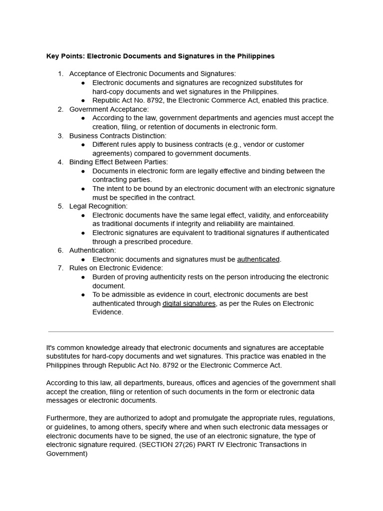 Research Summary - Electronic Documents and Electronic Signatures | PDF ...