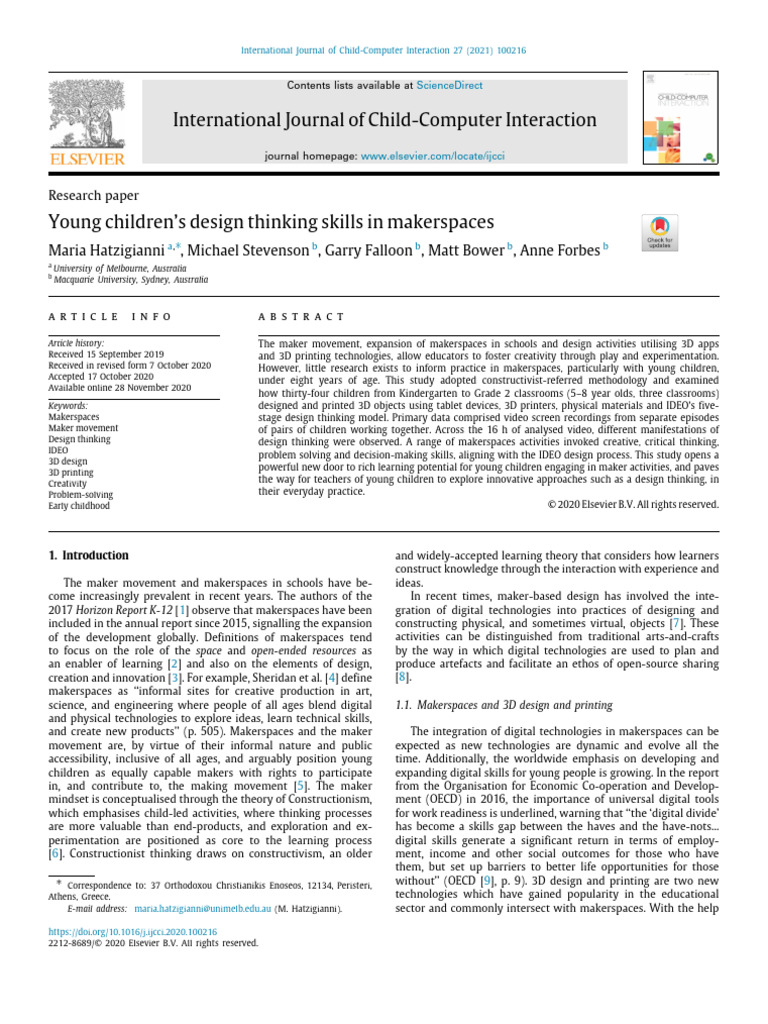 Design Thinking in Young Makerspaces | PDF | Design Thinking | Design