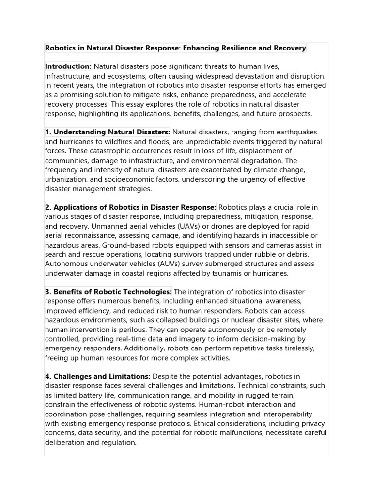 Robotics In Natural Disaster Response Pdf Natural Disasters Robotics