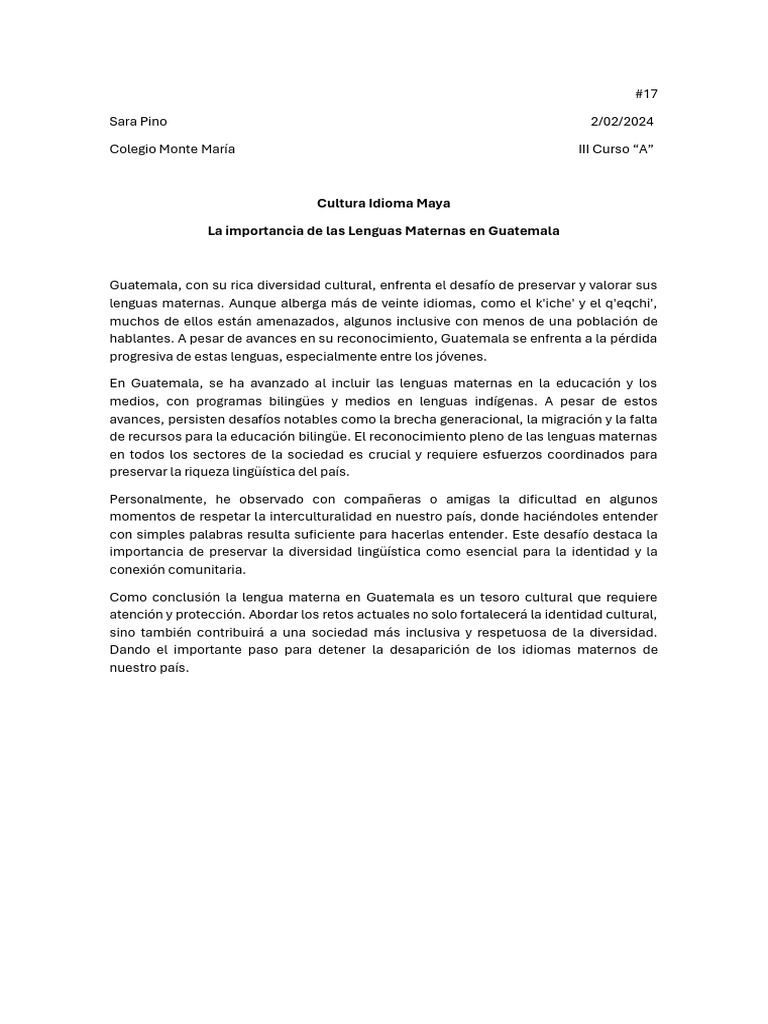 La Importancia Del Idioma Materno en Guatemala | PDF