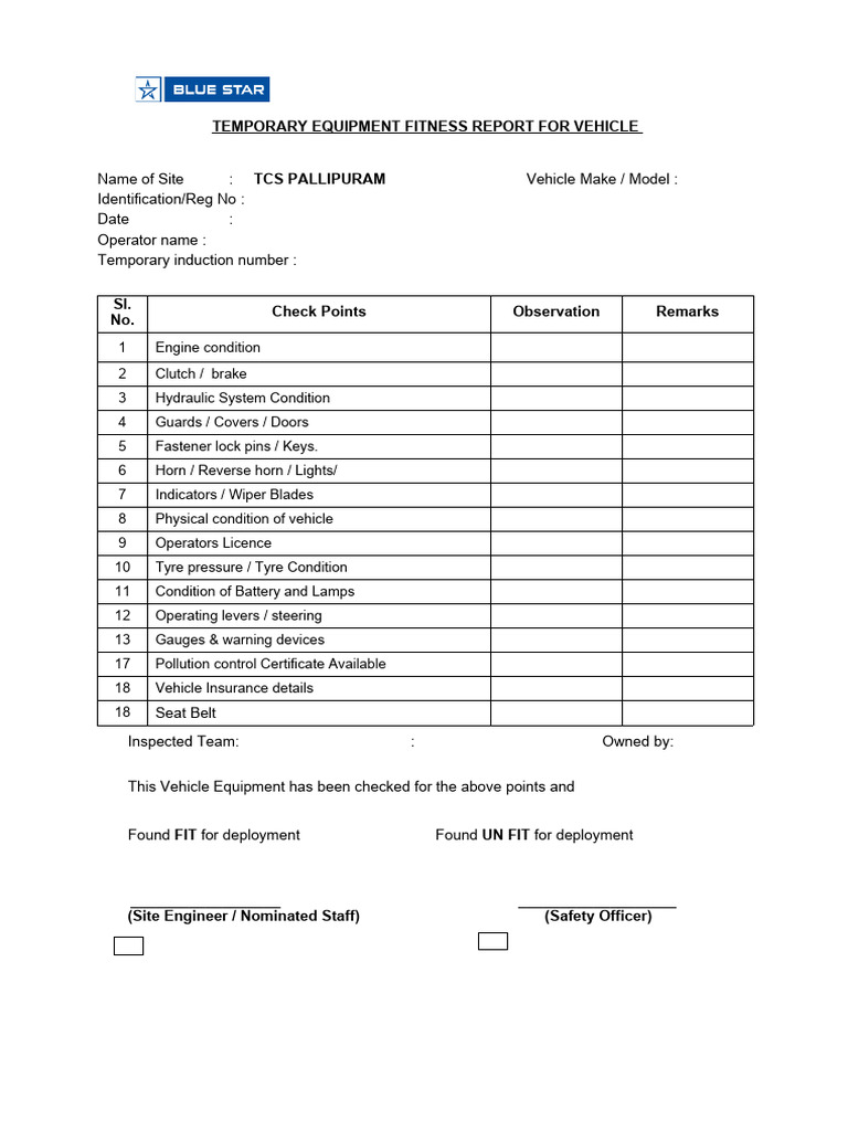 Temporary Vehicle Inspection Report | PDF | Technology & Engineering