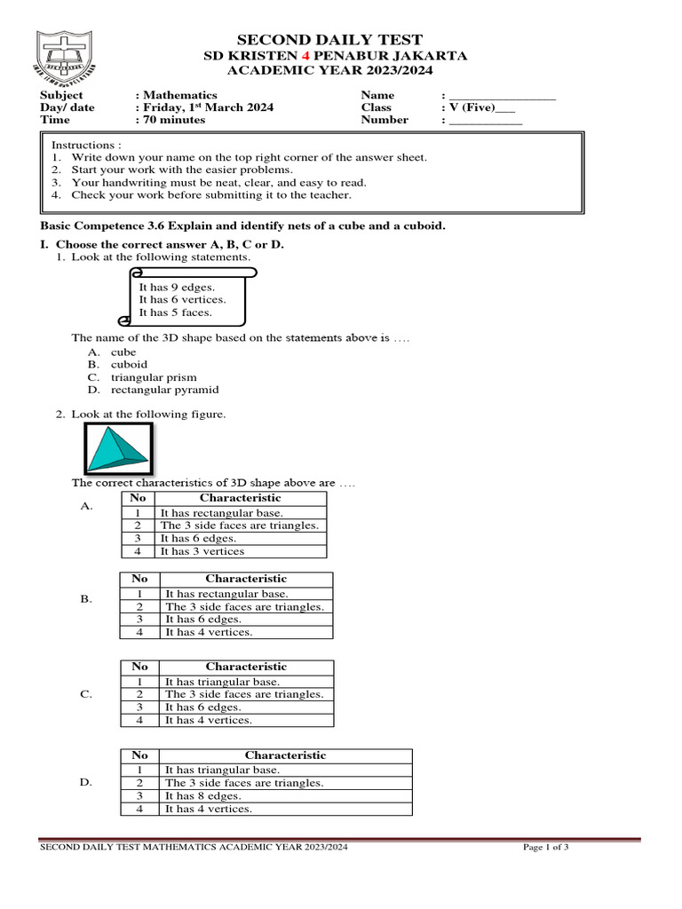 Second Daily Test Matehematics For 2nd Term Revision | PDF | Convex ...