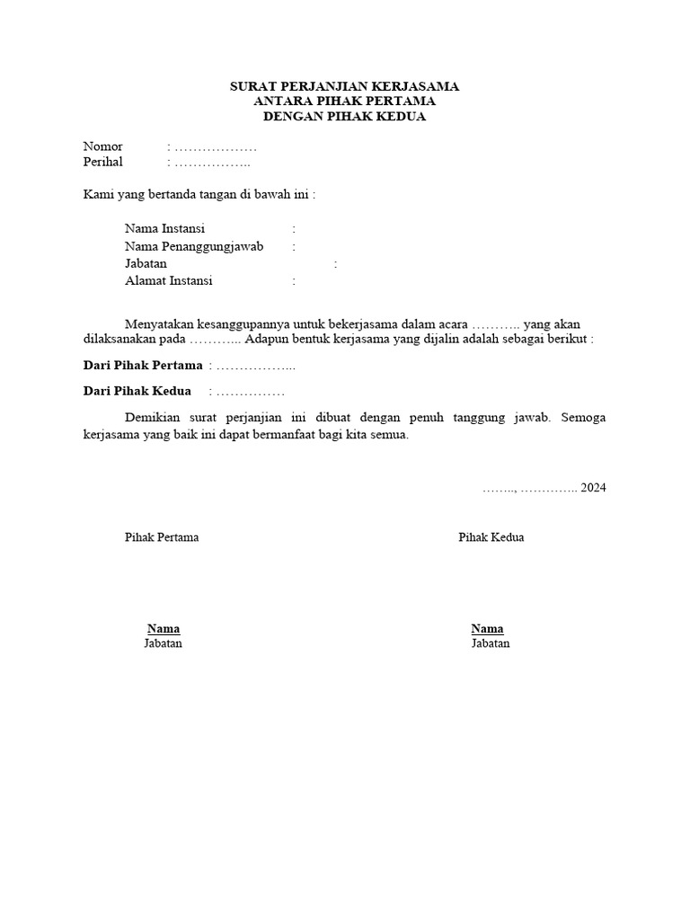 Surat Perjanjian Kerjasama 2024 | PDF