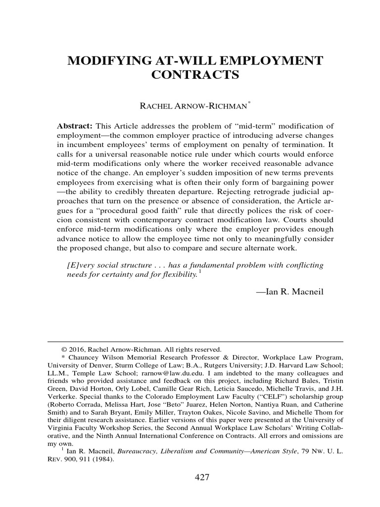 Mid-Term Modifications in Employment Contracts | PDF | At Will ...