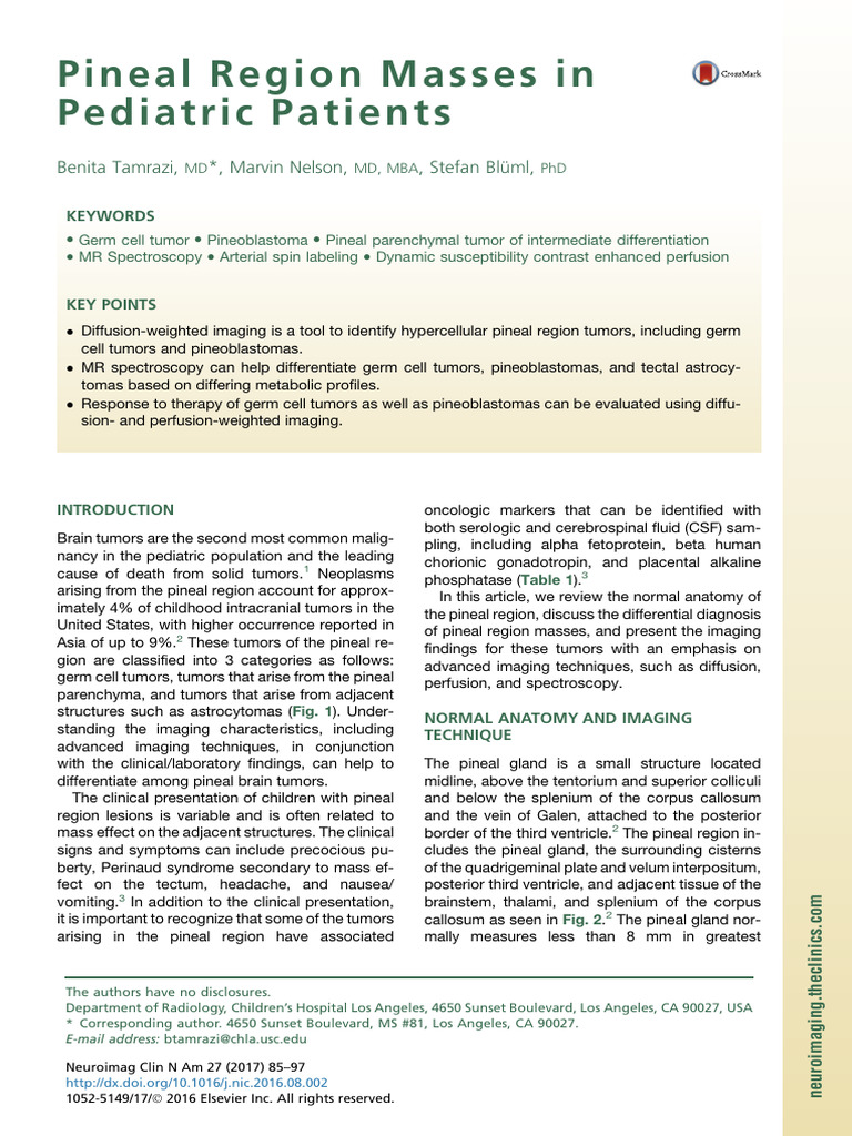 Pineal Region Masses Tamrazi2017 | PDF | Brain Tumor | Clinical Medicine